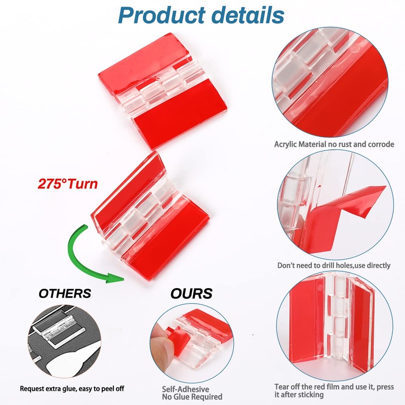 4 Pcs Transparent Plastic Hinges - Acrylic Piano Hinge Self-Adhesive