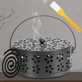 Mosquito Coil Holder, Mosquito Spiral Holder, Incense Holder, Mosquito Coil Holder, Classic Metal Incense Holder, Mosquito Spiral Container with Handle Lid for Indoor Outdoor Camping (A)