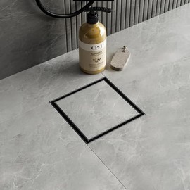 Neodrain 6-Inch Square Shower Drain with Removable Tile Insert Grate,Matte Black 304 Stainless Steel, CUPC Certified, Includes Hair Strainer