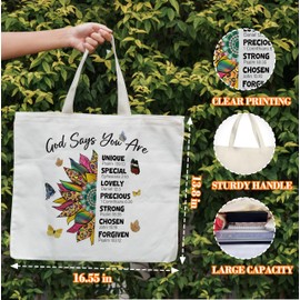 Inspirational Tote Bag For Women, God Says You Are Unique Tote Bags, Sunflower Shoulder Bag, Christian Gift For Women Friends, Bible Verse Canvas Tote For Birthday Thanksgiving Christmas -86