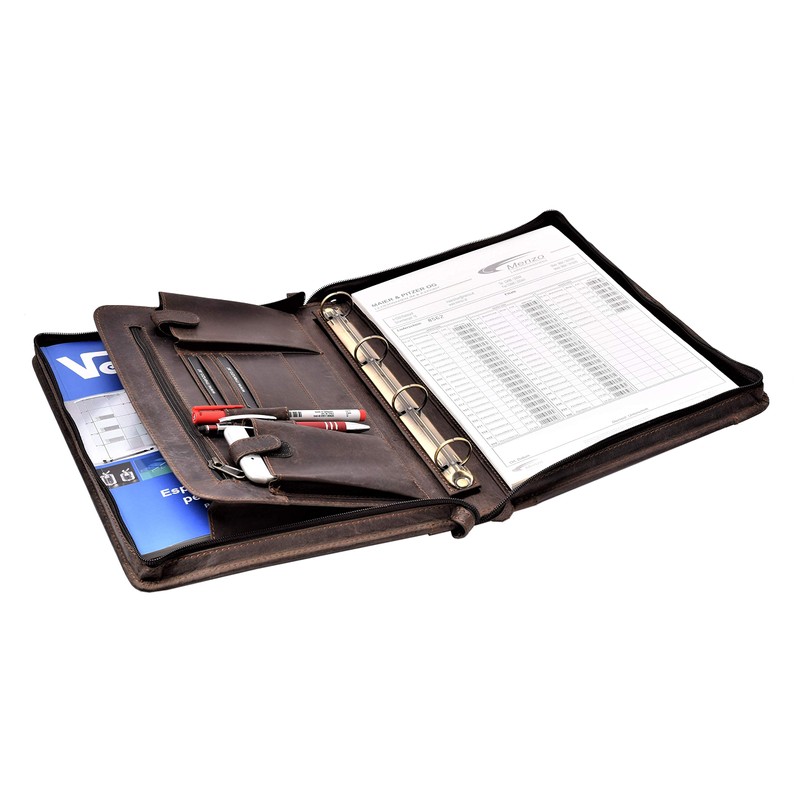 MENZO Leather Writing Case, Document Folder, Genuine Buffalo Leather Folder,