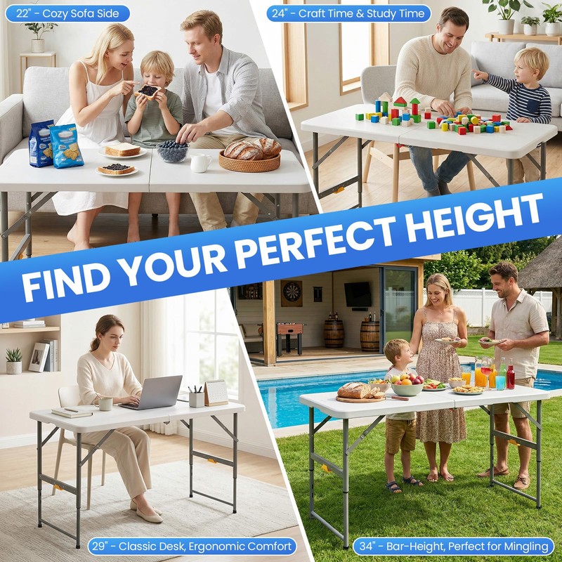 4 Foot Foldable Table with Built in Handle & Steel