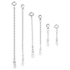 PandaHall 6pcs Sterling Silver Necklace Chain Extender Extension Chains Tails End Chains with Lobster Claw Clasps for Bracelet Jewelry Making