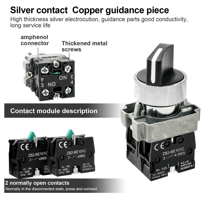 OELFFOW 2Pack Black 3-Position Selector Switch 2NO Metal Head Switch
