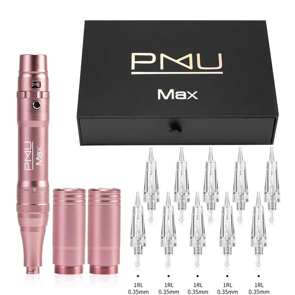 MAX Permanent Make Up Wireless/Cordless Tattoo Machine Includes 2 Batteries - Ombre Powder Brows Miroblading Shading Eyeliner Lip Microshading Tattoo Permanent Make Up (Pink)