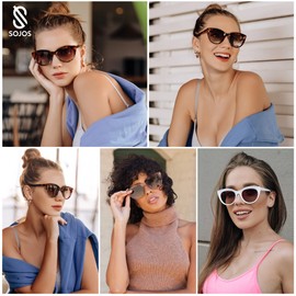 SOJOS Trendy Polarized Sunglasses for Women,Retro Cat Eye Womens Sun Glasses SJ2221 White Brown Grading