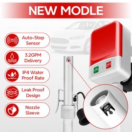 HiNADA Fuel Transfer Pump with Auto-Stop - Battery Power, Portable 3.2 GPM with 51'' Extra Long Hose, 3 Can Adapters & Leak Protection for Oil/Diesel/Gasoline Safe Transfer.