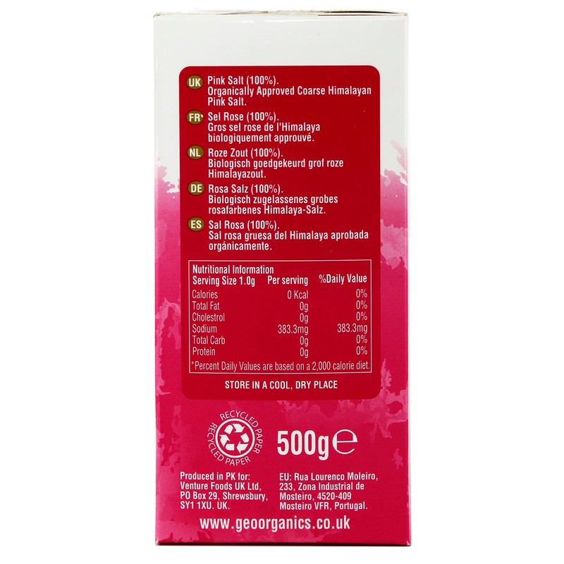 Geo Organics Pure Himalayan Pink Salt Crystals 500g (Pack of
