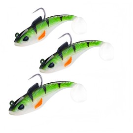 ASYHV 3D Realistic Leaded Soft Fishing Lure - Pre-Rigged Paddle Tail Swimbait for Mandarin Fish, Bass and More - Sinking Bait for Freshwater in Saltwater, 3 Pieces (Green)