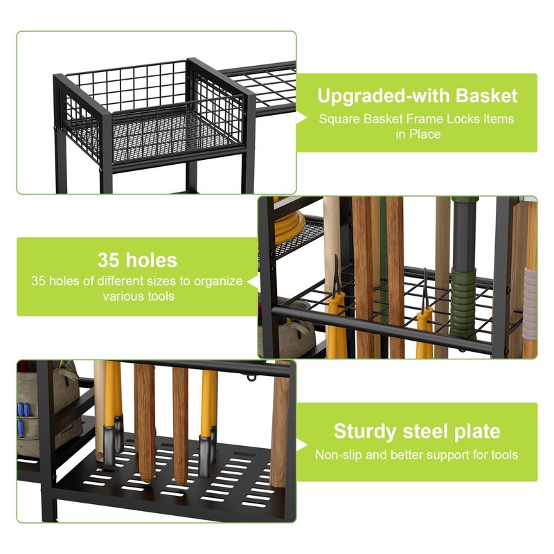 Keomaisyto Garden Tool Organizer With Basket - 3 Tier Yard