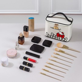 Vimanllie Makeup Bag Large Capacity Cosmetic Bag with Dedicated Brush Holder, Cute Printed Makeup Organizer for Women Traveling,Portable Toiletry Bag for Girls