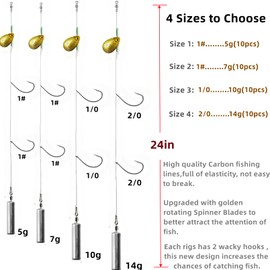 DAMIDEL 10Pcs Drop Shot Ready Rigs Kit with 2 Fishing Wacky Hooks,No Snag Skinny Sinker(1/2oz,3/8oz,1/4oz.1/5oz.), Spinner Blades， Fishing Bass Rig Cylinder Saltwater Freshwater 5g
