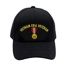PATCHTOWN National Defense Service Medal - Vietnam Era Hat/Ballcap Adjustable One Size Fits Most (Black, Add American Flag)