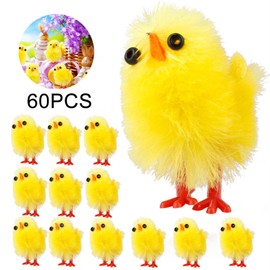 60PCS Mini Easter Yellow Chicks Decoration Toy Farm Animal Statues Table Decors for Kids Plush Chicken Figures
