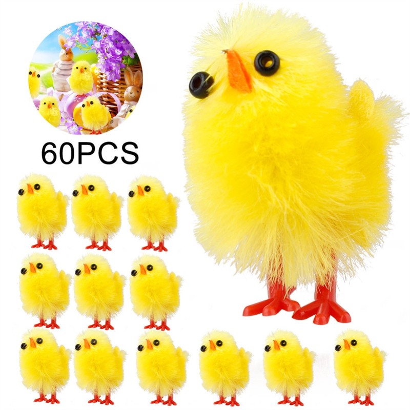 60PCS Mini Easter Yellow Chicks Decoration Toy Farm Animal Statues