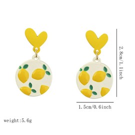 CHUNYANAN Boho Handmade Love Heart Circle Earrings Chic Yellow Lemon Simple Drop Dangle Earrings for Women (Yellow Love Heart Earrings)
