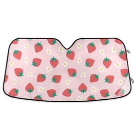 Pink Strawberry Flowers Car Windshield Sun Shade Women Girls Car Sun Visor for UV Rays and Sun Heat Protection Summer Fruits Blocks Heat and Sun Foldable Sun Shield 53x24 in Automotive Accessories
