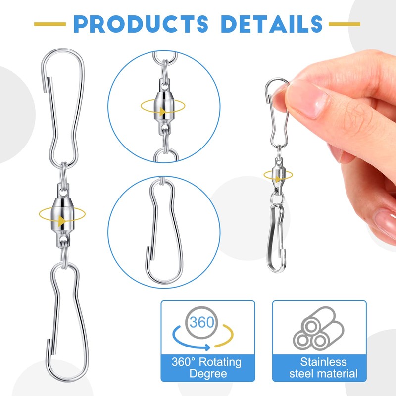 TecUnite 10 Pack Swivel Hooks Clips Smooth Spinning Dual Clip