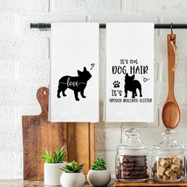 WAITPI Cute 'It's Not Dog Hair' French Bulldog Glitter Kitchen Towels - Set of 2 Decorative Home Gifts for Women, Dog Lovers, 16x24 Inch