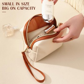 Mayoii Small Make up Bag Mini Makeup Bag for Purse Portable Small Cosmetic Bags Water-Resistant PU Leather Toiletry Bags with Handle Cute Versatile Zipper Pouch for Women (Pink, One Size)