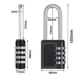 zoerbufan Padlock Combination Lock with Shackle Long, 4 Digit Padlock, Metal Combination Locks, Weatherproof, Frost-Proof for Locker, Shed, School, Gym, Garden Fences