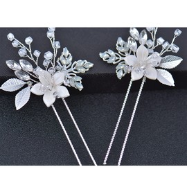 Bridal Wedding Hair Accessories for Brides, Beusoulover 2Pieces Silver Bridal Hair Pins Rhinestone Wedding Hair Piece for Brides, Bridesmaid, Flower Girl, Women, Party, Prom.. (Silver)