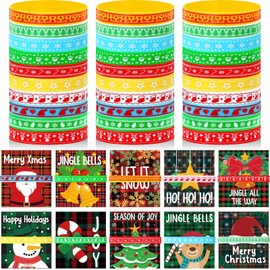 Equsion 100 Set Christmas Silicone Bracelets with Christmas Tags Xmas Rubber Wristbands for Kids Adult Christmas Party Favors Bracelets Silicone Wristband Christmas Birthday Decoration Gift Supplies