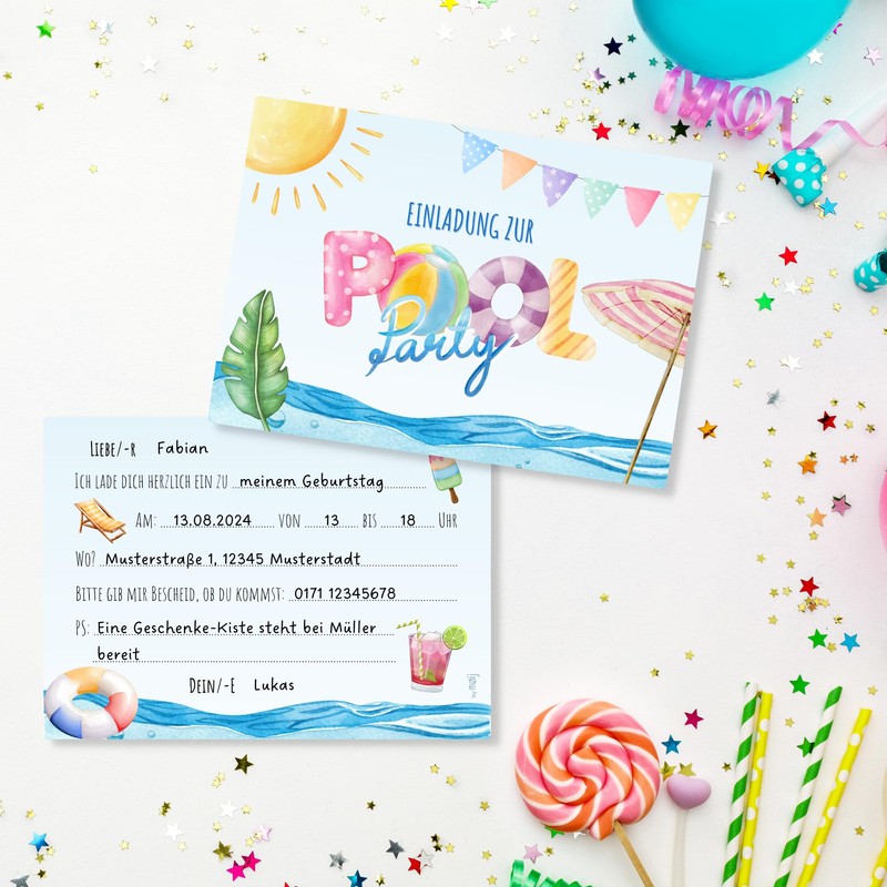 møij 12 x Invitation Cards + Matching Envelopes for Girls