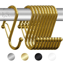 Blau Marité S-Shaped Hooks with Fall Protection System, Pack of 10, Royal Model, Help with Organising the House, Golden, Small, for Rails <1.5 cm