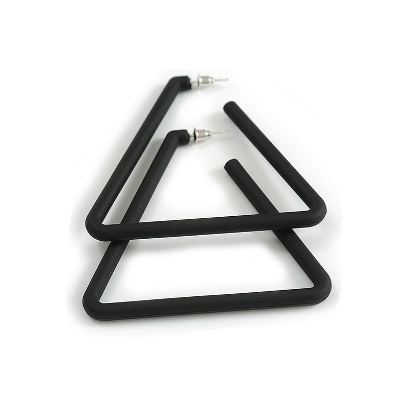 Large Black Triangular Hoop Style Earrings - 65mm Tall