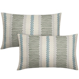 Light Blue Sage Green Pillow Covers 12x20 Set of 2 Grey Dot Print Striped Lumbar Rectangle Decorative Outdoor Pillowcases Boho Rustic Farmhouse Decorative Throw Cushion Case Decor for Couch Sofa Bed
