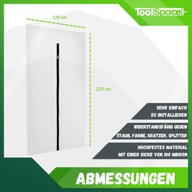 ToolSpace Staubschutztür Folientür Schutzvorhang für Renovierung Türabdeckung mit Doppel Reißverschluss Klebeband Staubschutzfolie Wiederverwendbar für Türen beim Sanieren und Streichen – 220×120 cm