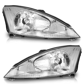 WEELMOTO Headlights Compatible with 2000-2004 Ford Focus, Headlight Assembly Replacement for 00 2001 2002 2003 04 Ford Focus Headlamp Chrome Housing Clear Reflector Left+Right Side