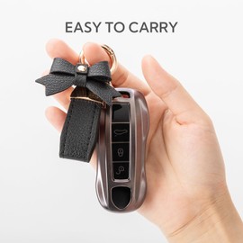 LARENNT Leather Bow Keychain - Car Keychain Cute Purse Charms Bag Charms for Women - Bow keychain for Purse Handbag Backpack (Black)