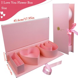 Valentines Day Flower Gift Box: "i Heart U" Letter Large Flower Boxes with Ribbon for Christmas, Wedding Party, Mothers Birthday Love Favors, Bridal Shower Chocolate Packaging, Rose Bouquet Present (pink)