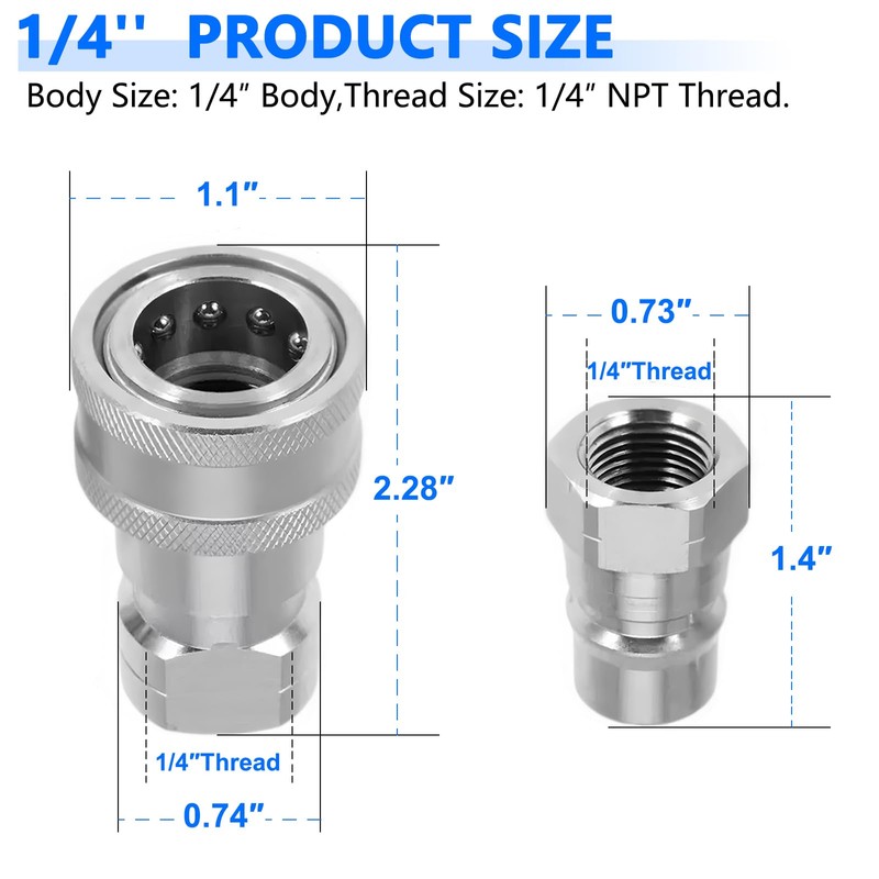 Cplbrb 1/4" NPT Hydraulic Quick Connect Tractor Couplers withDust Caps