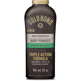 Polvo corporal sin talco Essentials para hombre, 10 oz., aroma refrescante 360, protección contra la humedad