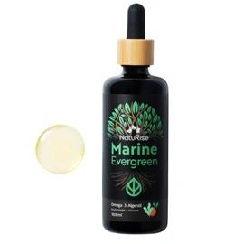 NatuRise Omega 3 Algae Oil Marine Evergreen 100 ml | High Dose DHA, DPA & EPA | Vegan & Natural | Blood Orange & Lemon | Pipette and Dosing Scale | DHA, DPA & EPA | UV Glass | Made in Germany