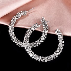 Rhinestone Hoop Earring Women's Gold Black Plated CZ Diamonds Hoop Earring Sparkly Crystal Wrapped Hoop Dangle Earrings for Women Holiday Christmas Valentine's Day Gifts (B1: Silver)