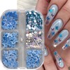 6 Grids Blue Butterfly Nail Art Glitter Sequins 3D Holographic