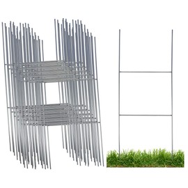 Sturdy Metal Wire Step Stake Frame for Yard Signs - 10 x 24 inch H Frame Wire Stake Sign Spikes (50 Pack)