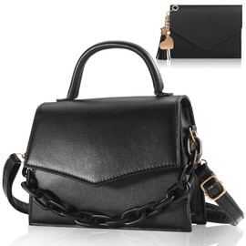 Small Crossbody Bags for Women Girls Trendy Top Handle Satchel Purses with Detachable Acrylic Chain,Black Purse with Card Holder(Black)