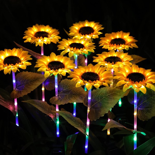 Solar Sunflower Light 2 Pack, Solar Powered Lights Outdoor Decorations, Christmas Colorful Flower Stake Outdoor Lights for Garden, Yard, Lawn Decor Halloween and Christmas Day