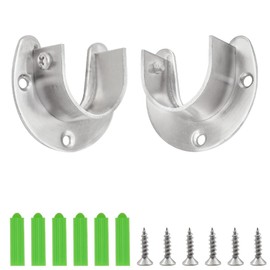 CEEYSEE 2 Pieces Round Tube Bracket 32 mm U-Shape Clothes Rail Holder 304 Stainless Steel Cabinet Rail Bracket with 6 Pieces Screws Rods Flange Set for Wardrobe (FLZ-U/32 mm)