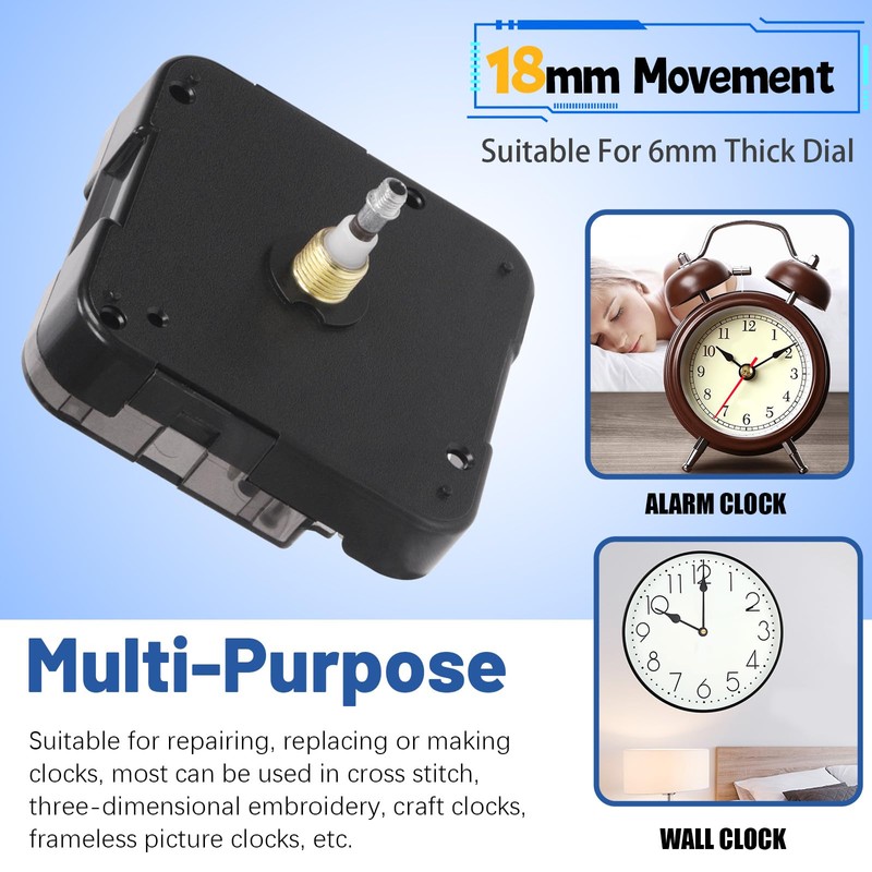 Glarks 12pcs 18MM Black High Torque Long Shaft Clock Movement