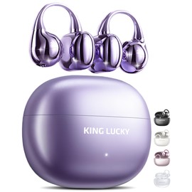 King Lucky Truly upgrade Clip on Earbuds Open Ear Wireless Bluetooth 6.0 Headphones with Mic,50H Play,ENC Call,ipx5Waterproof,Sports Ear Buds,Comfortable for Small Ears&Glasses Wearers,Workouts Purple