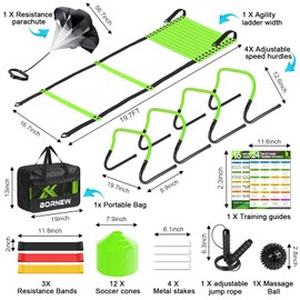Agility Speed Training Equipment Set - 20ft Speed Ladder, 12 Cones, 4 Adjustable Hurdles, Jump Rope, Parachute, 3 Resistance Bands | Ideal for Basketball, Football, Soccer, for Kids, Youth, Adults