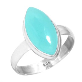 Jeweloporium 925 Silver Ring for Women Aqua Chalcedony Gemstone Statement Silver Ring Size W Christmas - Gift Fashion Jewelry