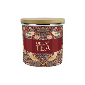 Purely Home Red Strawberry Thief Decaf Tea Storage Canister - Morris Inspired Floral Tapestry Artwork - Large Enamel Hot Drinks Kitchen Storage Container