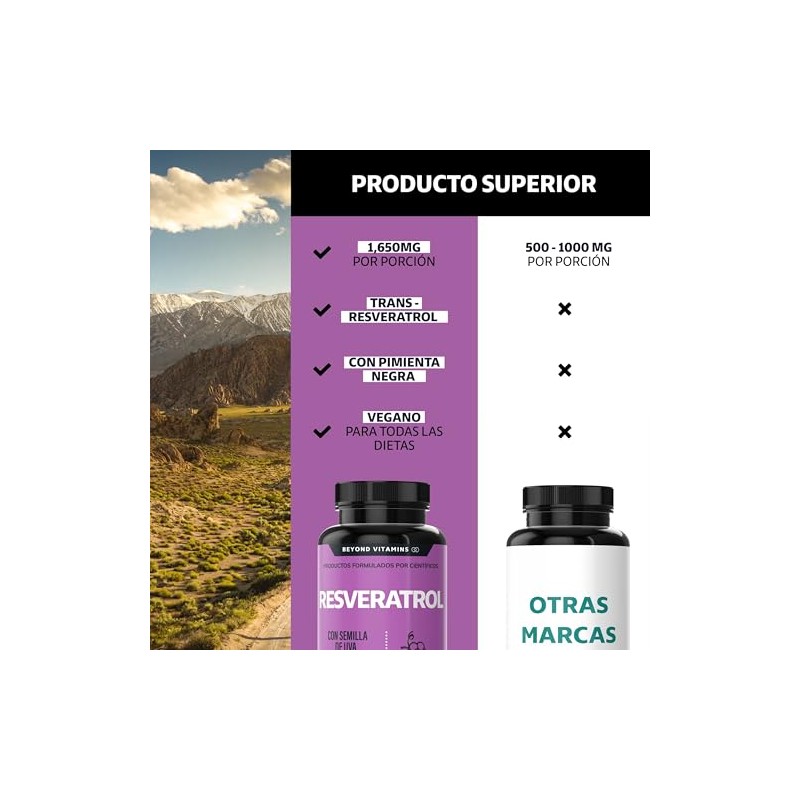 Trans Resveratrol 1160mg Por Porción Potente Antioxidantes Pimienta Negra Absorción